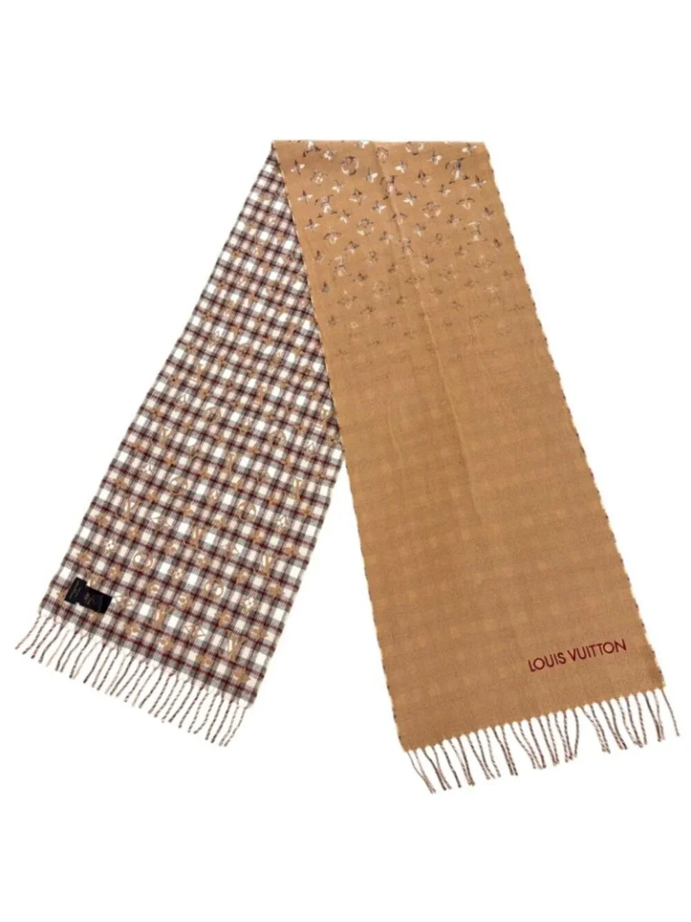 Louis Vuitton Echarpe Monogram Gradient Tartan Cashmere Embroidery Scarf